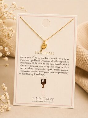 Tiny Tags Pickleball Necklace 14K Gold Plated - Pickleball Gifts for Women NEW